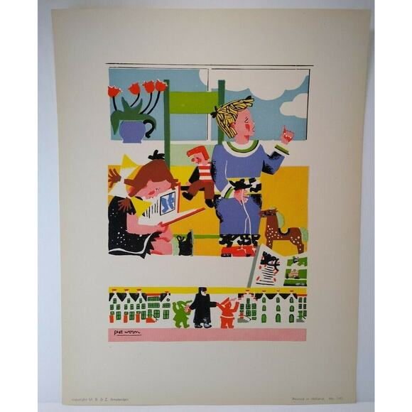 Piet Worm Art Print Children Horse Toy Book Vintage M B Z Amsterdam Holland 1951 - Picture 2 of 4